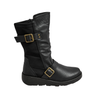 Women Wide Fit Mid Calf Biker Boots with Buckle Detail