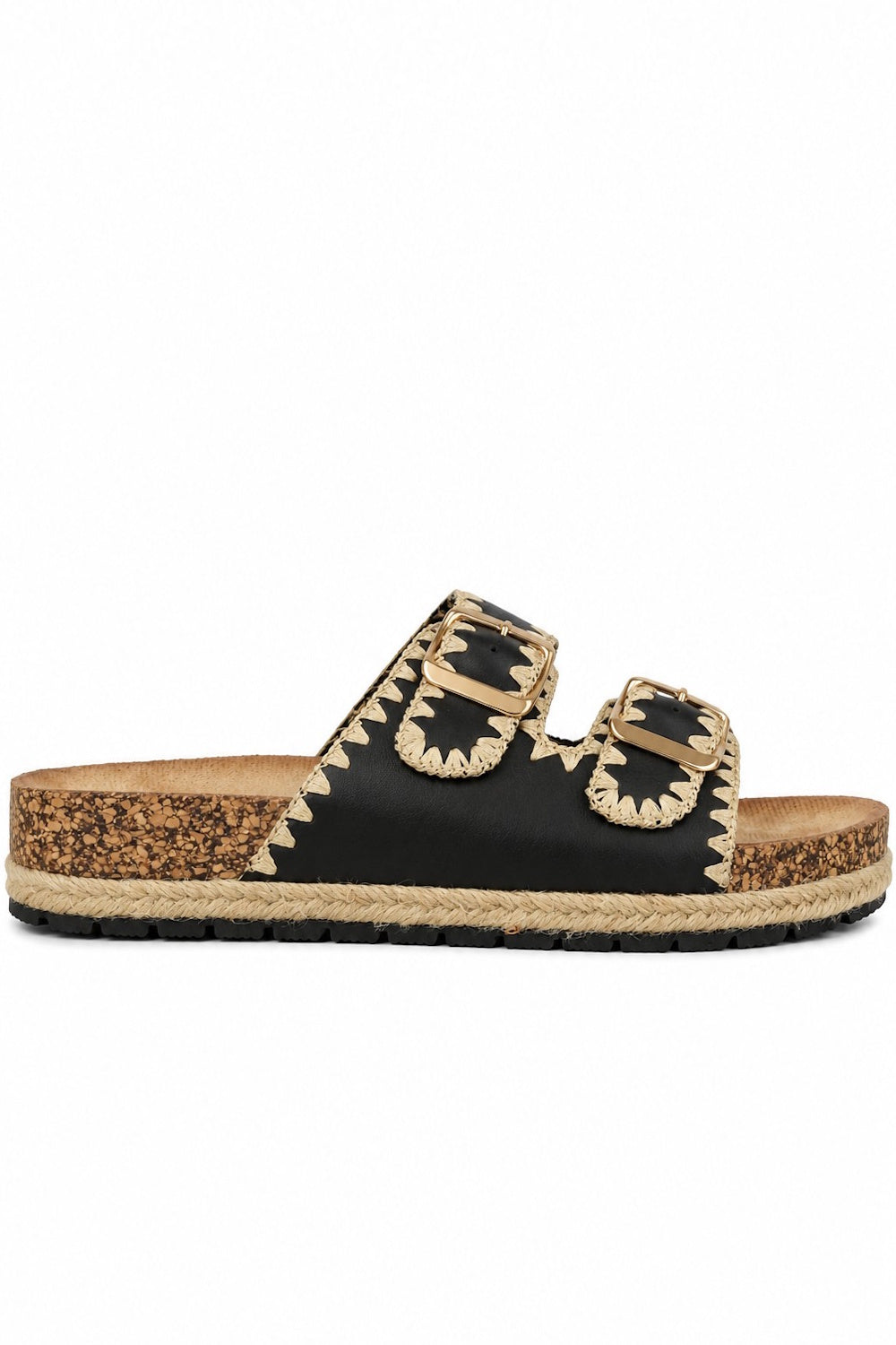 Rope Edged Double Buckle Mule Sandal