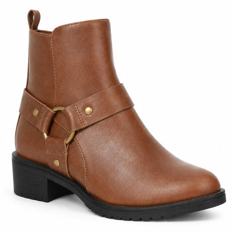 Ankle Biker Boots – Faux Strap & Buckle Detail Block Heel Boots