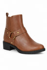Ankle Biker Boots – Faux Strap & Buckle Detail Block Heel Boots