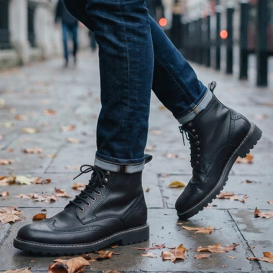 Brogue Detail Lace Up Ankle Boot Cleated Sole