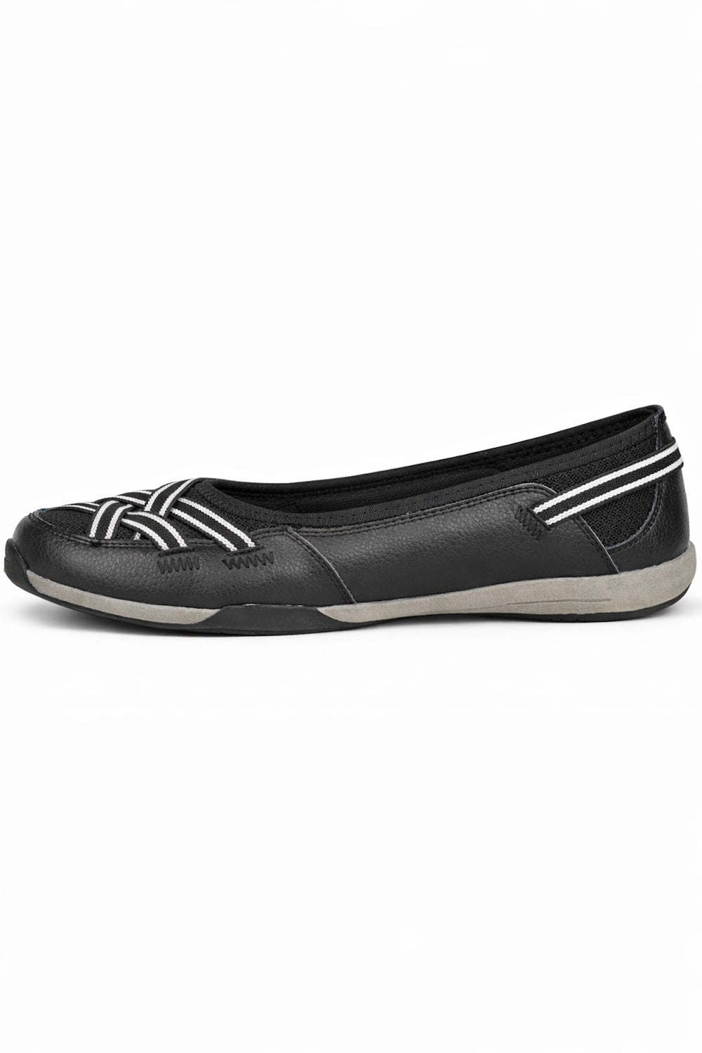 Leather Elastic Cross Strap Ballet Pumps with Cushioned Sole