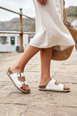 Adjustable Buckle Footbed Sandals with Cushioned Cork Sole