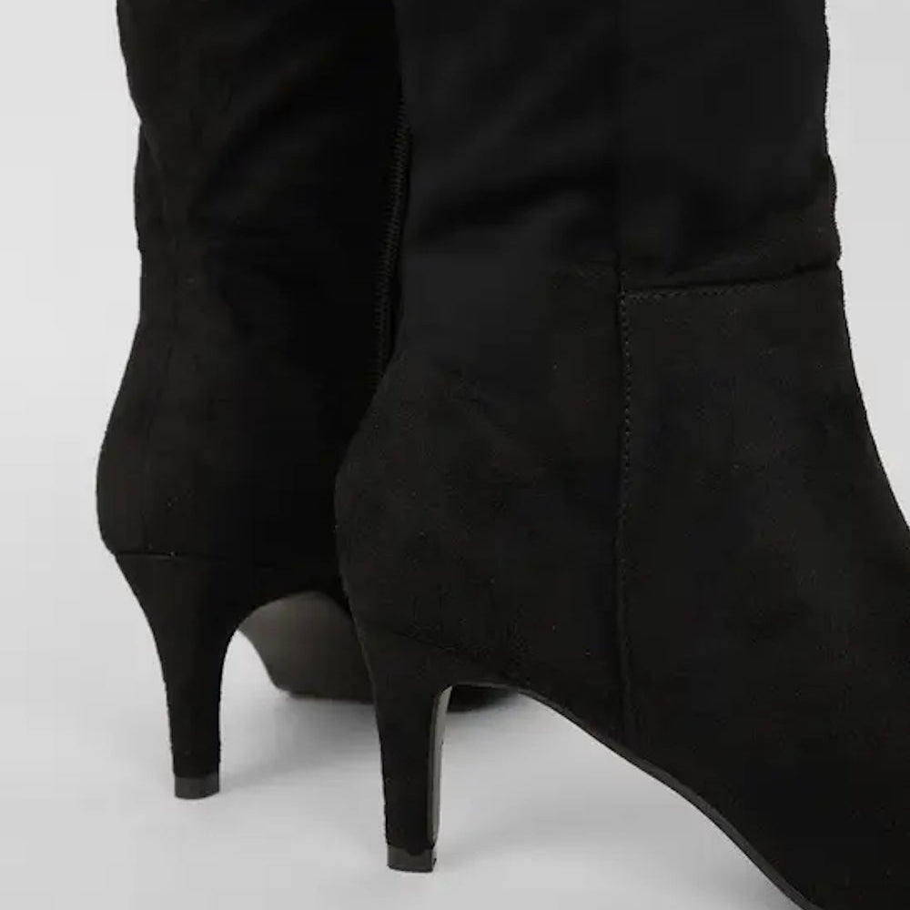 Women Knee-High Heeled Boots – Suede Stretch Long Boots with Stiletto Heel
