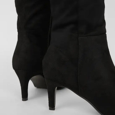 Women Knee-High Heeled Boots – Suede Stretch Long Boots with Stiletto Heel