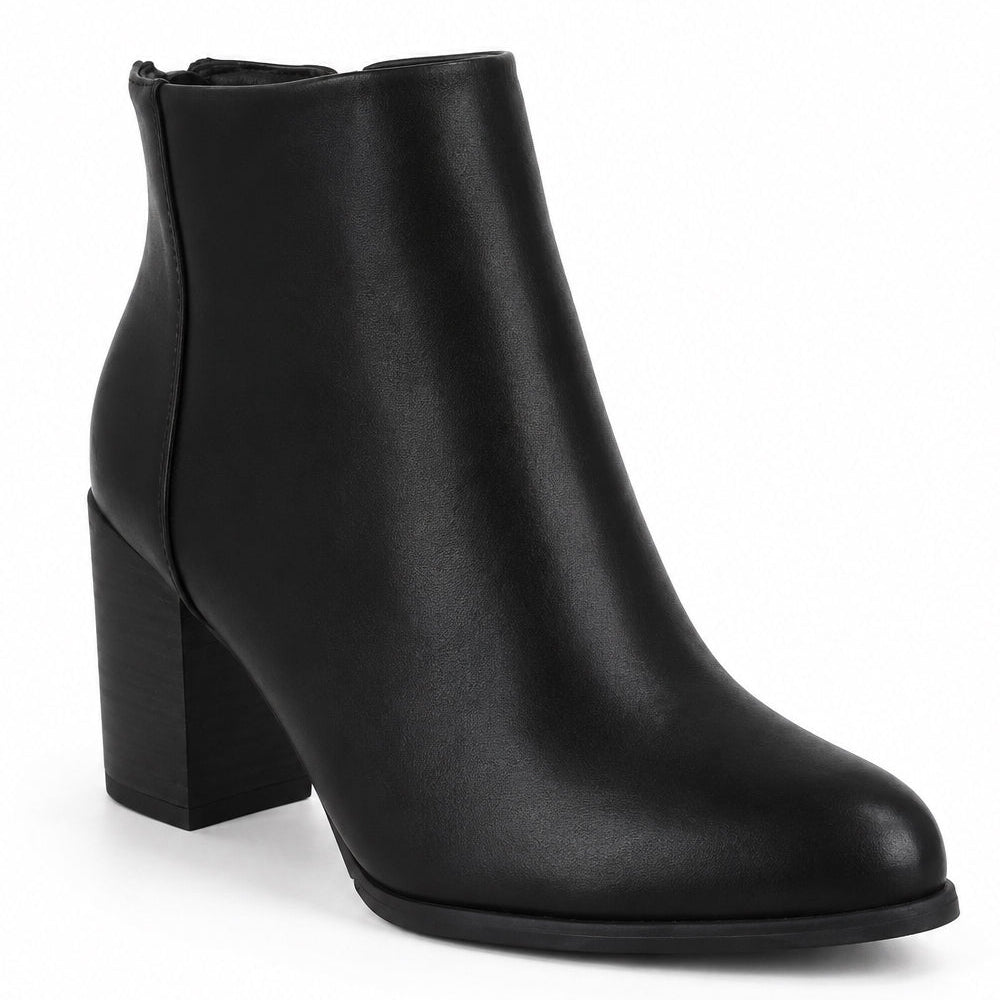 Women Block Heel Ankle Boots – Classic Faux Leather
