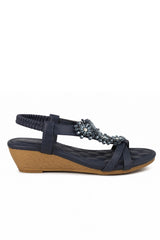 Embellished Comfort Wedge Sandals with Elastic Slingback