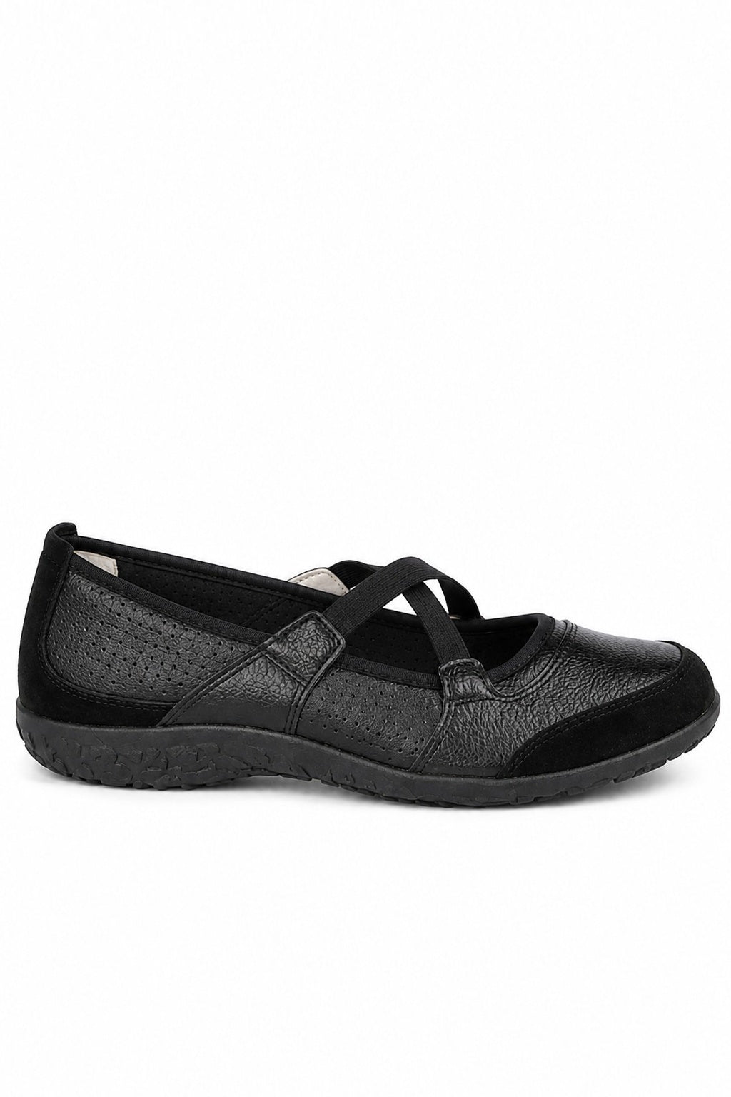 Leather Elastic Cross Strap Comfort Pumps with Flexible Sole