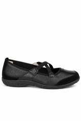 Leather Elastic Cross Strap Comfort Pumps with Flexible Sole