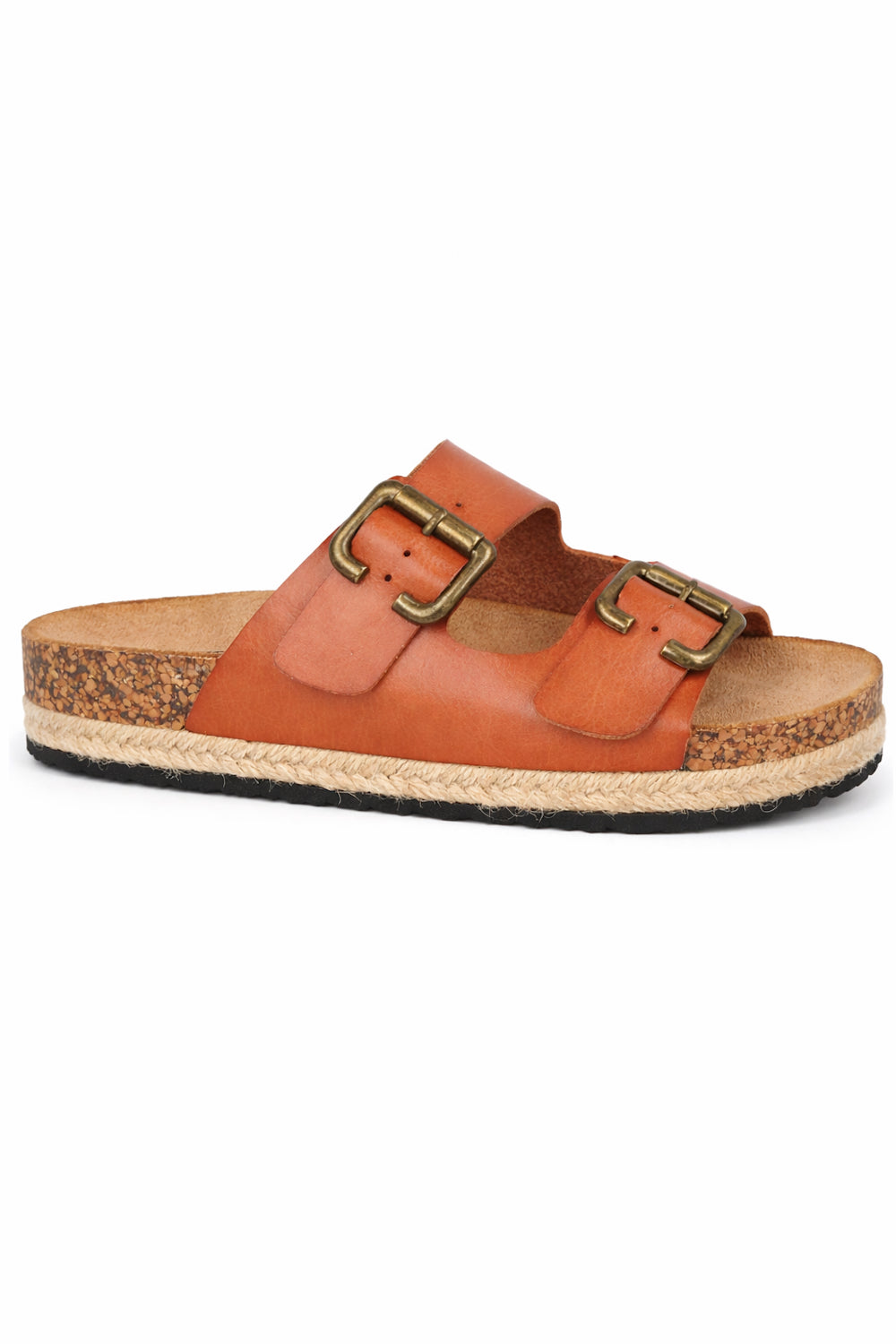 Adjustable Buckle Footbed Sandals with Cushioned Cork Sole