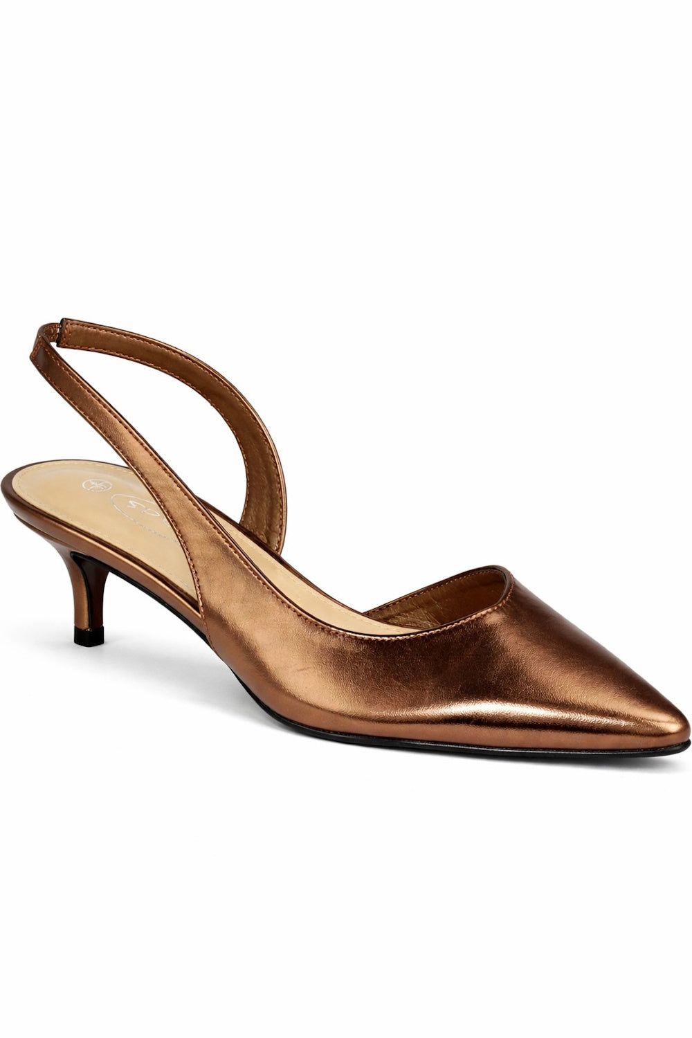 Pointed Toe Slingback Kitten Heel Court Shoe