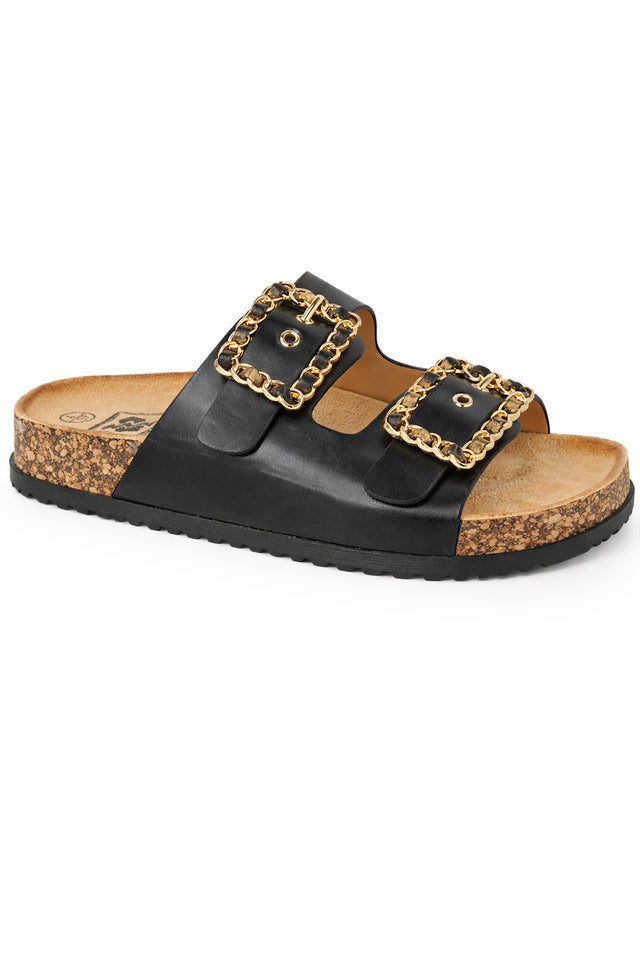 Double Strap Chain Buckle Comfort Footbed Sandals