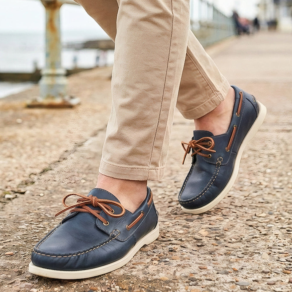 Lace Up Leather Boat Shoe Contrast Lace Detail