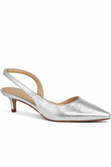Pointed Toe Slingback Kitten Heel Court Shoe