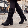 Suedette Mid-Calf Block Heel Boots