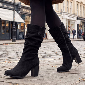 Suedette Mid-Calf Block Heel Boots