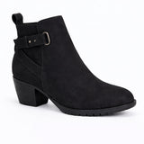 Low Block Heel Ankle Boots with Buckle Detail