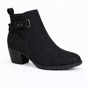 Low Block Heel Ankle Boots with Buckle Detail