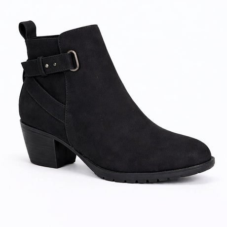 Low Block Heel Ankle Boots with Buckle Detail