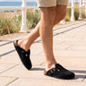 Suede Buckle Comfort Clogs with Cork Footbed