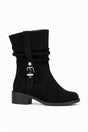 Mid Calf Buckle Detail Block Heel Ankle Boot