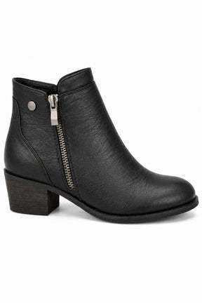 Block Heel Ankle Boot with Side Zip and Almond Toe