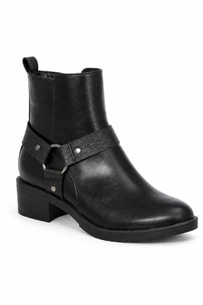 Ankle Biker Boots – Faux Strap & Buckle Detail Block Heel Boots