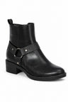 Ankle Biker Boots – Faux Strap & Buckle Detail Block Heel Boots