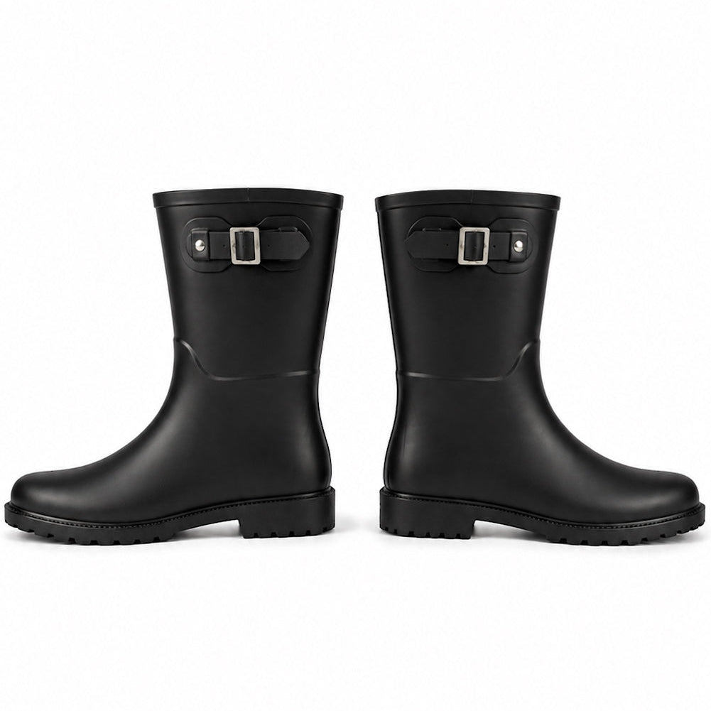 Women Mid-Calf Buckle Detail Waterproof Wellington Boots