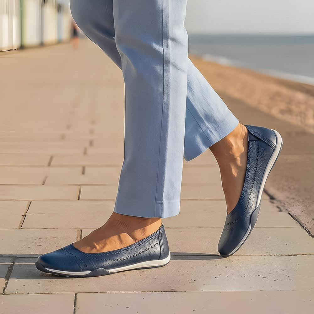 Leather Perforated Comfort Ballet Flat with Cushioned Insole
