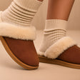 Premium Shearling-Lined Suede Slip On Slippers with Cushioned Sole
