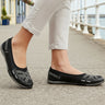 Leather Elastic Cross Strap Ballet Pumps with Cushioned Sole