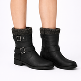 Women Mid-Calf Buckle Boots with Knit Cuff