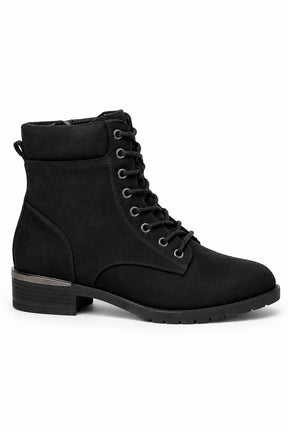 Wide Fit Lace-Up Ankle Boot with Cushioned Collar and Low Heel