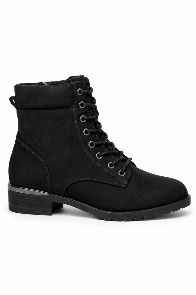 Wide Fit Lace-Up Ankle Boot with Cushioned Collar and Low Heel