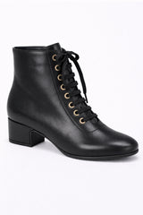 Low Block Heel Lace-Up Ankle Boot with Metal Eyelets