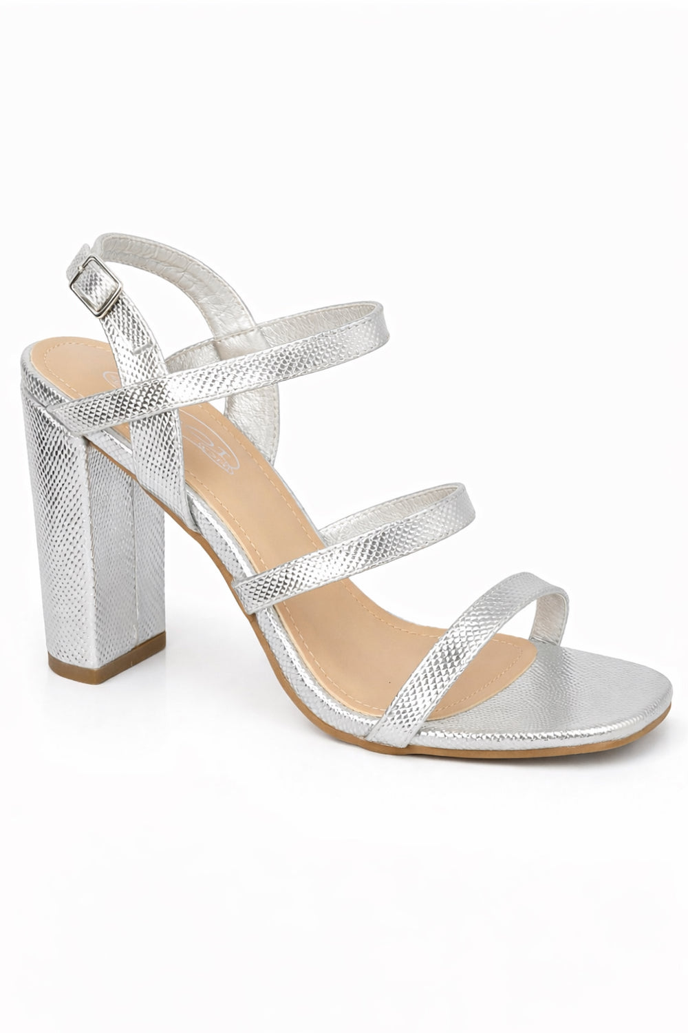 Strappy Block Heels With Buckle Snake Effect