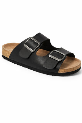 Double Buckle Footbed Casual Sandal with Cork Sole