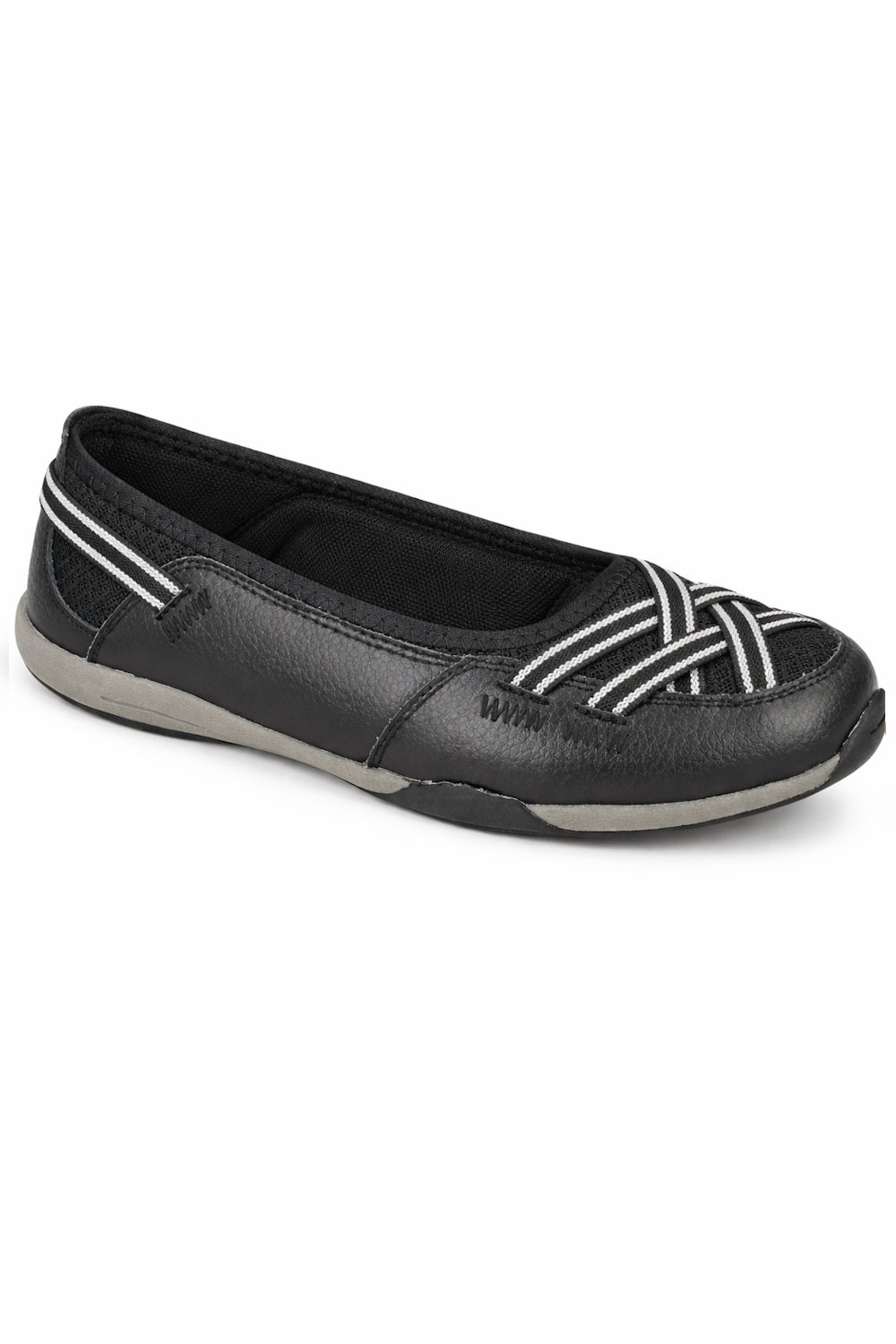 Leather Elastic Cross Strap Ballet Pumps with Cushioned Sole