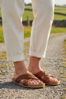 Woven Leather Cross Strap Flat Mule Sandal
