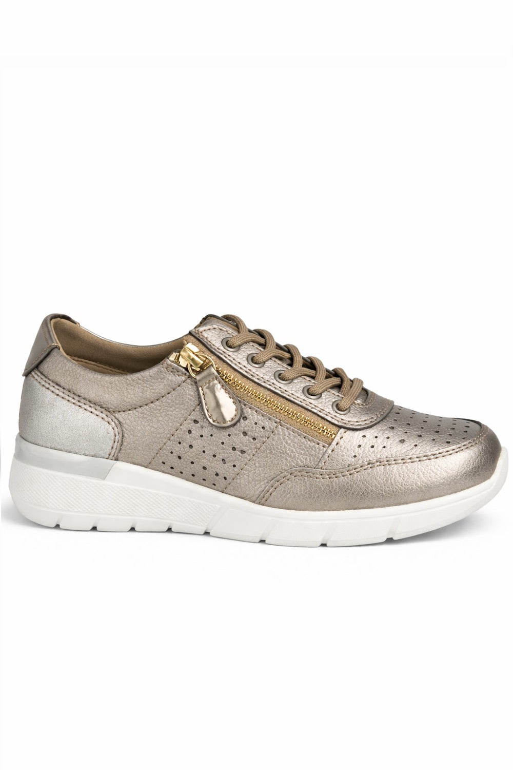 Leather Comfort Trainer with Side Zip & Perforated Detailing
