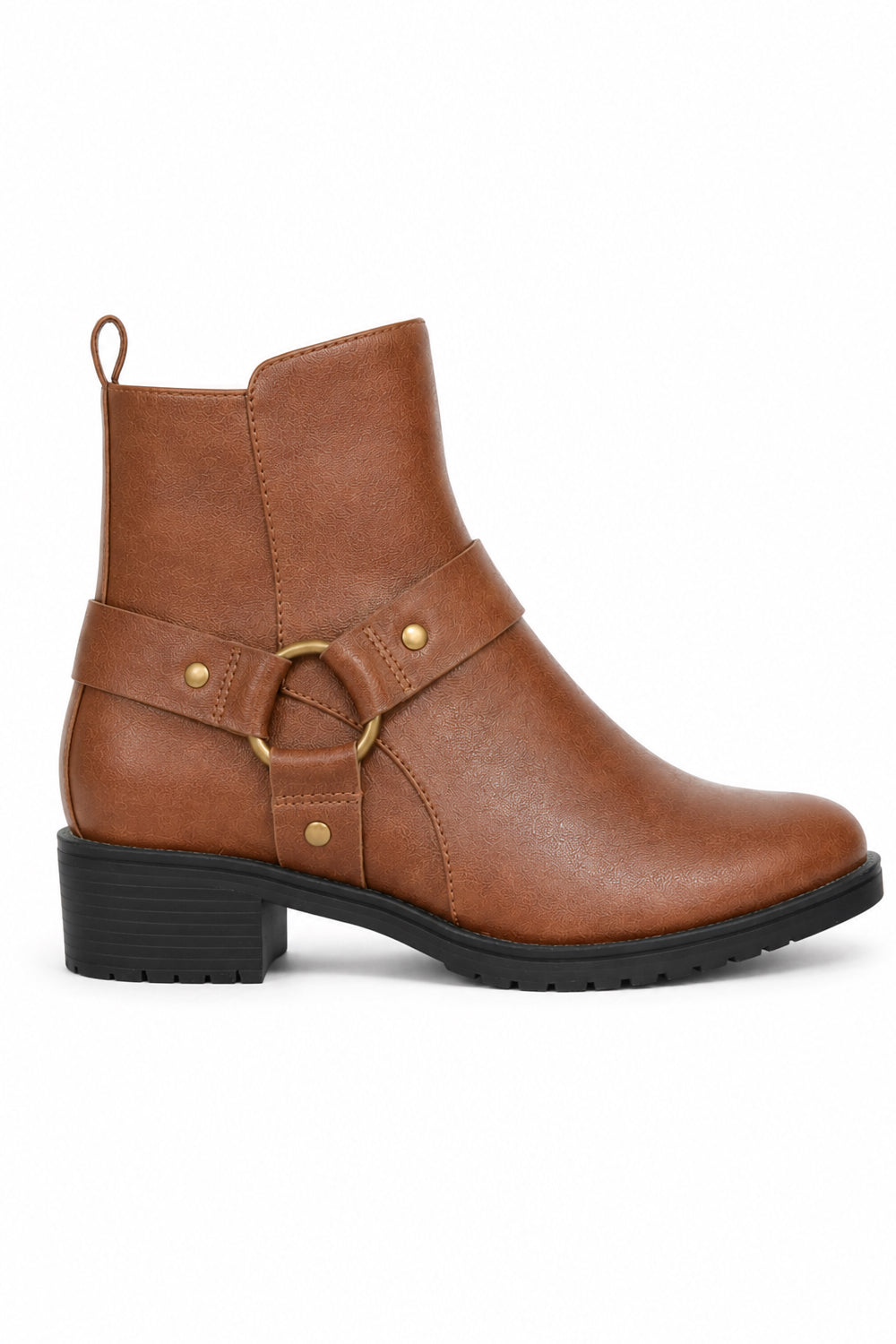 Ankle Biker Boots – Faux Strap & Buckle Detail Block Heel Boots