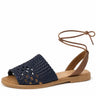 Women's Leather Woven Lace-Up Flat Sandals