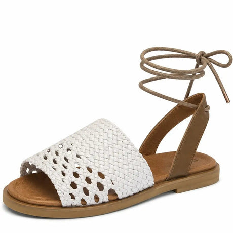 Women's Leather Woven Lace-Up Flat Sandals