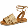 Women's Leather Woven Lace-Up Flat Sandals
