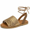 Women's Leather Woven Lace-Up Flat Sandals