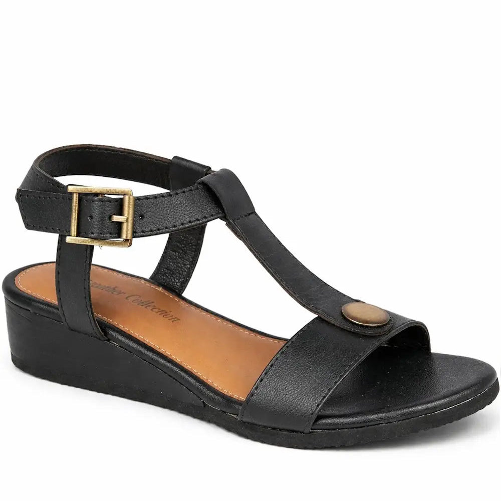Leather T Bar Strap Sandal Buckle Fastening Cushioned Sole