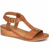 Women's Leather T-Bar Strap Sandal with Buckle Fastening and Cushioned Sole