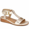 Women's Leather T-Bar Strap Sandal with Buckle Fastening and Cushioned Sole