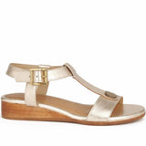 Women's Leather T-Bar Strap Sandal with Buckle Fastening and Cushioned Sole